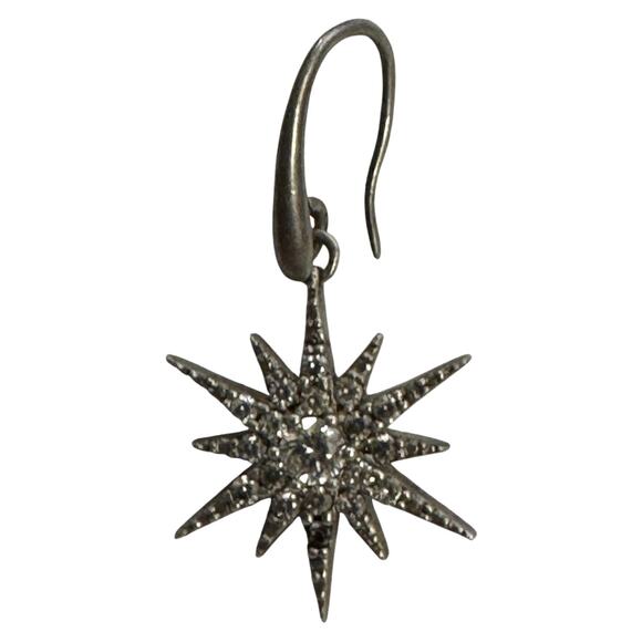 Vtg Italy 926 Silver Dangle Starburst CZ? Diamond Earrings Crystal Star Spangled - Picture 1 of 6